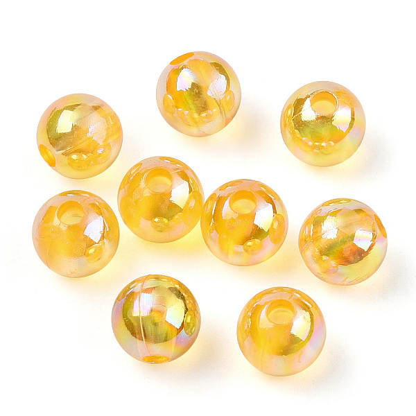 

PandaHall Transparent Acrylic Beads, AB Colors Plated, Round, Gold, 8mm, Hole: 2mm, about 2100pcs/500g Acrylic Round Gold