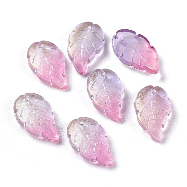 

PandaHall Baking Paint Glass Pendants, Two Tone, with Glitter Gold Powder, Leaf, Plum, 17.5x10x2.9mm, Hole: 1.2mm Glass Leaf Purple