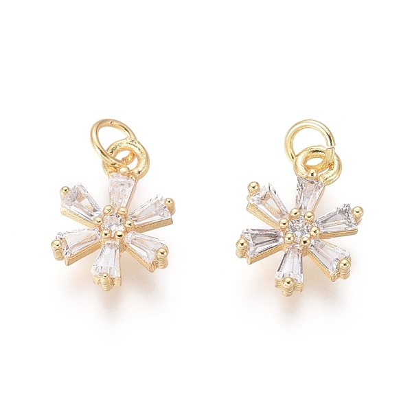 

PandaHall Brass Charms, with Clear Cubic Zirconia and Jump Rings, Flower, Golden, 12x8x2mm, Hole: 2mm Brass+Cubic Zirconia Flower Clear