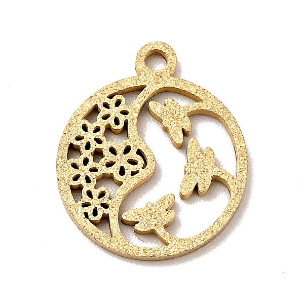 

PandaHall 304 Stainless Steel Textured Pendants, Hollow, Flat Round with Dragonfly & Flower, Golden, 14x12x1mm, Hole: 1mm 304 Stainless...