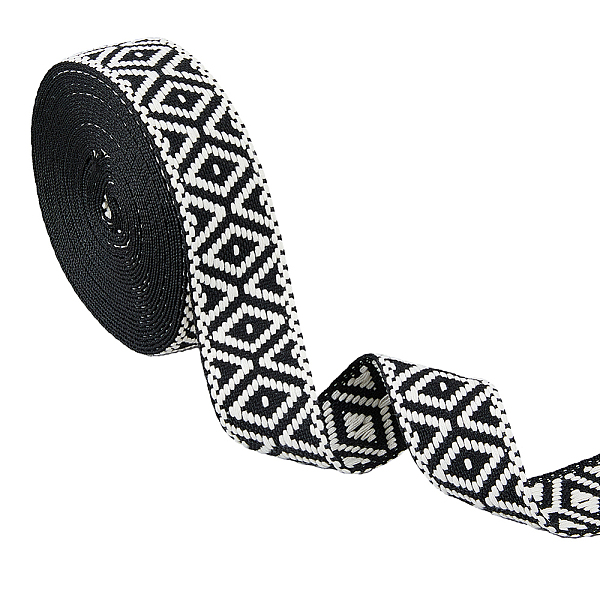 

PandaHall SUPERFINDINGS 1 Roll Polyester Ribbon 5 Yards Rhombus Pattern Woven Belt Fabric Trim Thick Tyrolean Ribbon for DIY Sewing Clothing..., Black