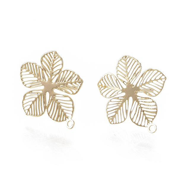 

PandaHall Brass Stud Earring Findings, with Loop, Flower, Nickel Free, Real 18K Gold Plated, 14.5x13mm, Hole: 1mm, pin: 0.6mm Brass Flower