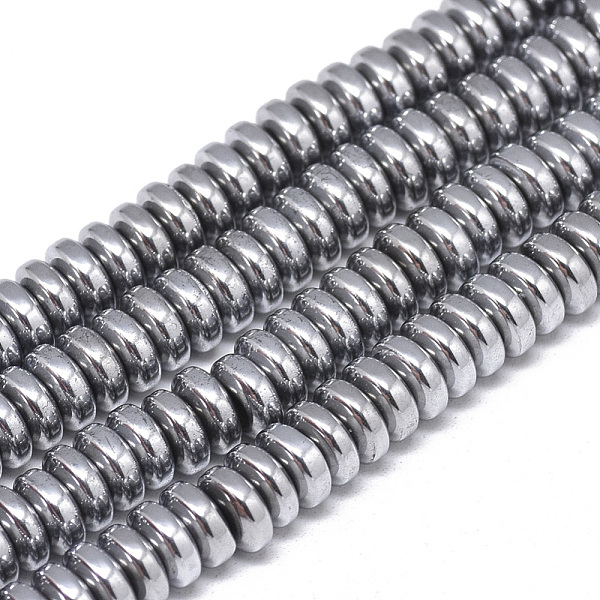

PandaHall Electroplate Non-magnetic Synthetic Hematite Beads Strands, Heishi Beads, Disc/Flat Round, Platinum Plated, 6x2.5mm, Hole: 2mm...