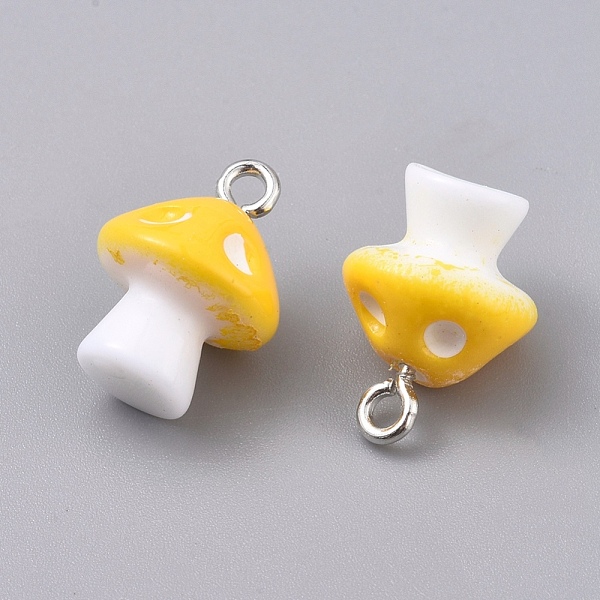

PandaHall Plastic Pendants, with Platinum Plated Iron Loop, Mushroom, Yellow, 17.5x11.5x12mm, Hole: 1.5mm Plastic Mushroom Yellow