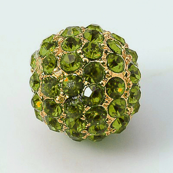 

PandaHall Alloy Rhinestone Beads, Grade A, Round, Golden Metal Color, Olivine, 10mm Alloy+Rhinestone Round Green
