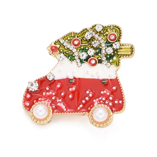 PandaHall Christmas Tree with Car Enamel Pin with Rhinestone, Alloy Badge for Backpack Clothes, Golden, Colorful, 35.5x35x12mm...