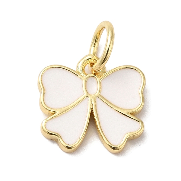 

PandaHall Rack Plating Brass Enamel Charms, with Jump Ring, Long-Lasting Plated, Lead Free & Cadmium Free, Real 18K Gold Plated, Bowknot..., White