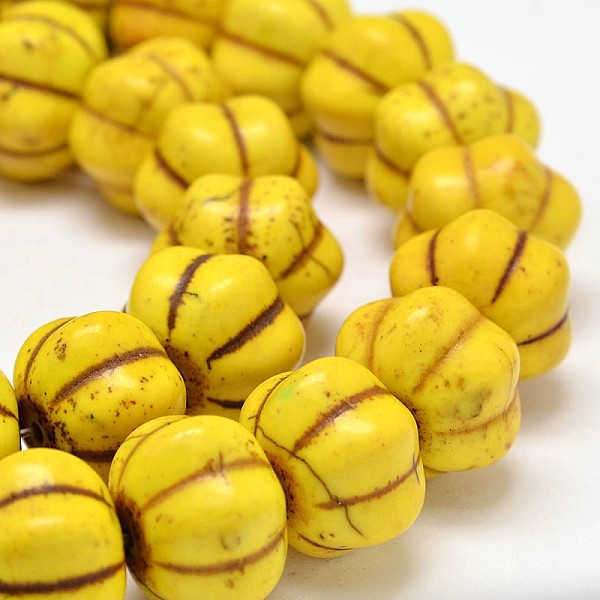 

PandaHall Dyed Synthetic Turquoise Bead Strands, Pumpkin, Yellow, 12x8mm, Hole: 1mm, about 868pcs/1000g Synthetic Turquoise Pumpkin Yellow