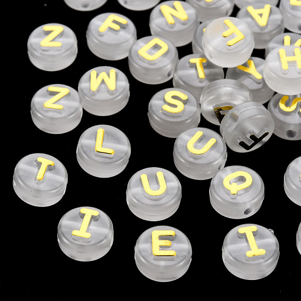

PandaHall Luminous Acrylic Beads, Horizontal Hole, Flat Round with Random Mixed Letters, Goldenrod, 10x6mm, Hole: 2mm Acrylic Flat Round..., Gold