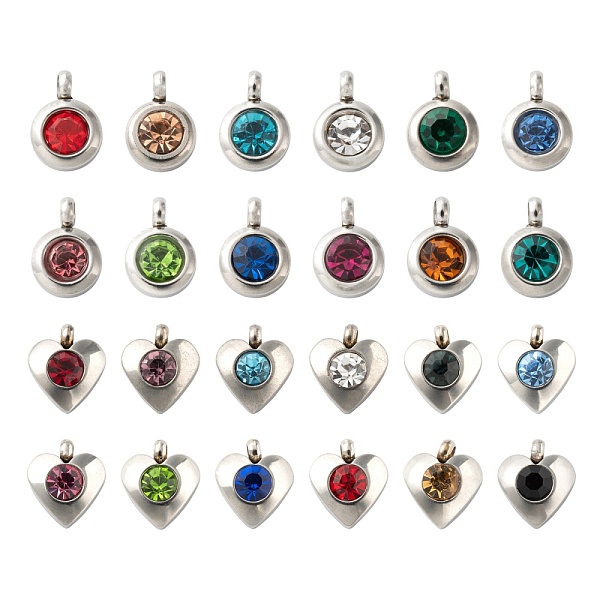 

PandaHall 25Pcs 12 Colors 304 Stainless Steel Rhinestone Charm, Birthstone Charms, Faceted, Stainless Steel Color, Flat Round & Heart, Mixed..., Multicolor