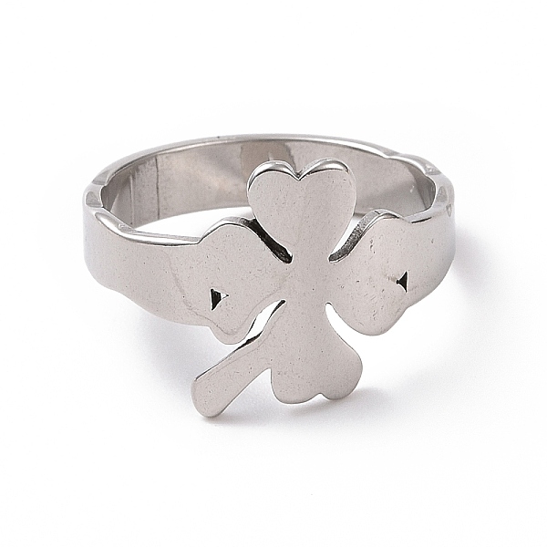 

PandaHall 201 Stainless Steel Clover Finger Ring, Wide Ring for Women, Stainless Steel Color, US Size 6 1/2(16.9mm) 201 Stainless Steel