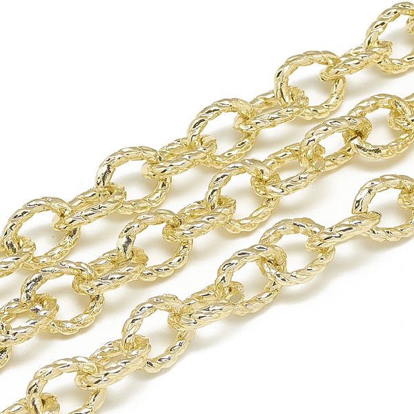 

PandaHall Aluminum Cable Chains, Textured, Unwelded, Oval, Light Gold, 12x10x2.5mm Aluminum