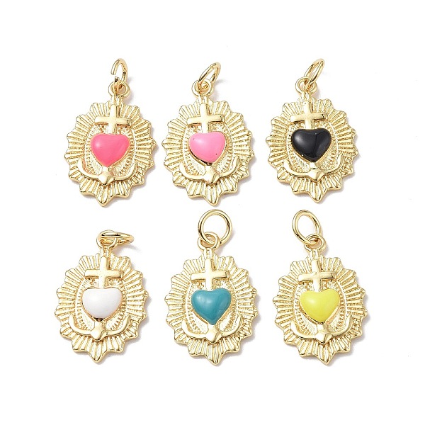 

PandaHall Eco-Friendly Rack Plating Brass Enamel Pendants, Real 18K Gold Plated, with Jump Ring, Sacred Heart of Jesus Charm, Mixed Color..., Multicolor