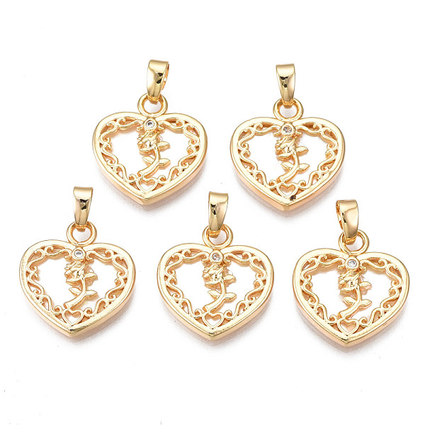 

PandaHall Brass Micro Pave Clear Cubic Zirconia Pendants, with Shell, Cadmium Free & Nickel Free & Lead Free, Heart with Flower, Real 18K...