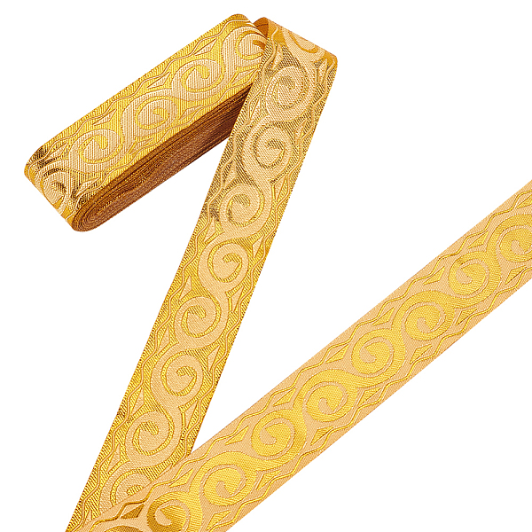 

PandaHall About 7.66 Yards Jacquard Ribbon, 1.18 Inch Wide Floral Ribbon Trim Ethnic Style Polyester Woven Trim Flat Ribbon Trim for..., Gold