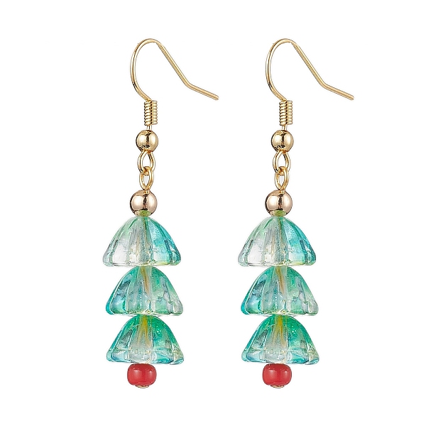 

PandaHall Christmas Tree Glass Dangle Earrings, Brass Jewely for Women, Golden, 47x11mm Glass Christmas Tree Green