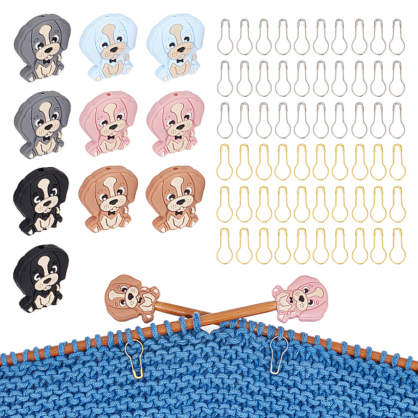 

PandaHall 10 Pcs Dog Knitting Needle Stoppers with 60 Pcs Safety Bulb Pins, Needle Point Protectors Pear Shape Knitting Pins for Knitting...