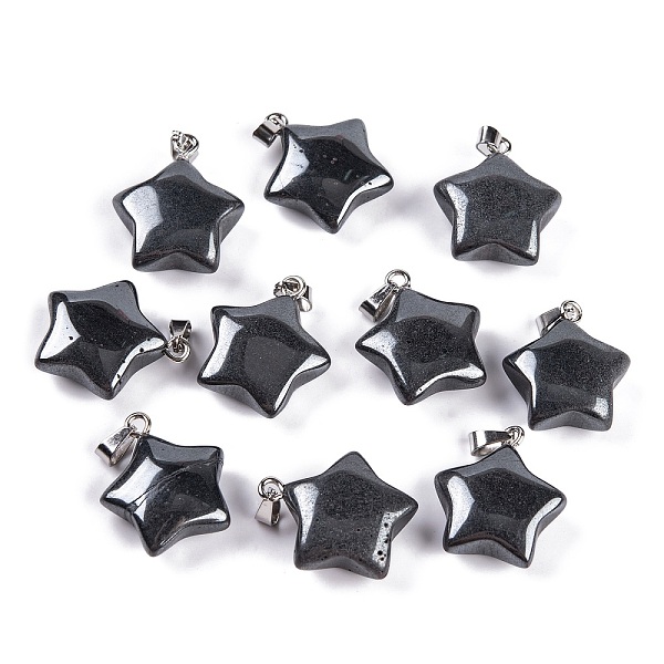

PandaHall Natural Black Stone Pendants, Star Charm with 201 Stainless Steel Snap on Bails, Stainless Steel Color, 20~21x17~19x7~8mm, Hole...