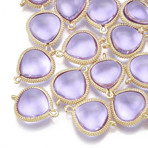 

PandaHall Glass Links connectors, with Brass Findings, teardrop, Golden, Lilac, 19x14x5mm, Hole: 1.2mm Glass Purple