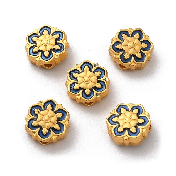 

PandaHall Alloy Enamel Beads, Matte Gold Color, Flower, Blue, 11x5.3mm, Hole: 1.8mm Alloy+Enamel Flower Blue