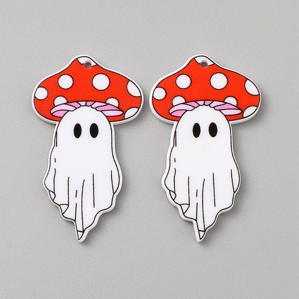 

PandaHall Halloween Printed Opaque Acrylic Pendants, Ghost with Mushroom Charm, Red, 45x26.5x2.5mm, Hole: 1.6mm Acrylic Ghost Red