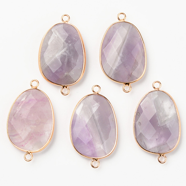 

PandaHall Natural Amethyst Links, with Light Gold Plated Edge Brass Loops, Oval, Faceted, 38x22.5x6mm, Hole: 2mm Amethyst Oval