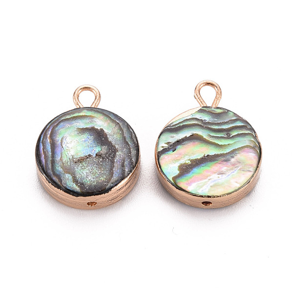 

PandaHall Electroplated Natural Abalone Shell/Paua Pendants, with Golden Iron Findings and Half Drilled, Flat Round, 16.5x12.5x3.5mm, Hole...