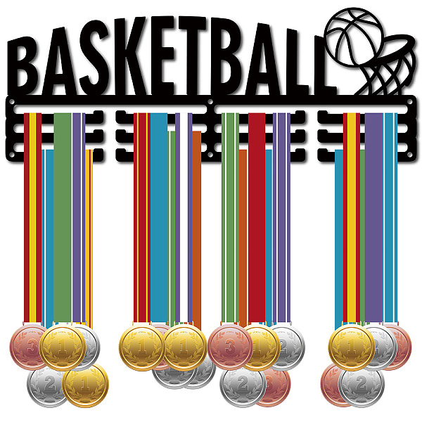 

PandaHall Fashion Iron Medal Hanger Holder Display Wall Rack, 3 Lines, with Screws, Basketball Pattern, 150x400mm Iron Basketball Black