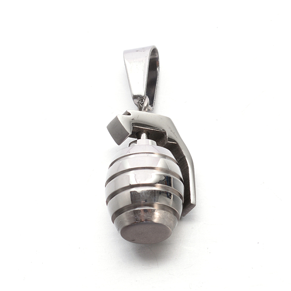 

PandaHall 304 Stainless Steel 3D Grenade Mini Pendants, Stainless Steel Color, 23x12.5x11.5mm, Hole: 4.5x9mm 304 Stainless Steel Others