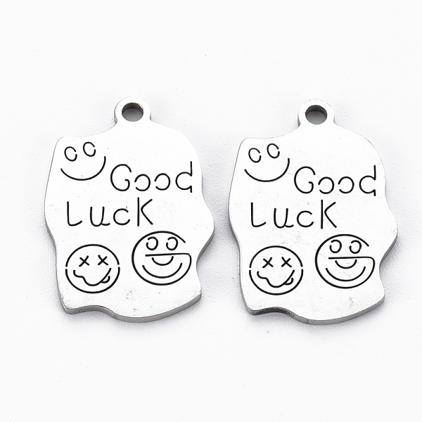 

PandaHall 201 Stainless Steel Pendants, Cut, Rectangle with Word Luck Good, Stainless Steel Color, 17x12x1mm, Hole: 1.4mm 201 Stainless...