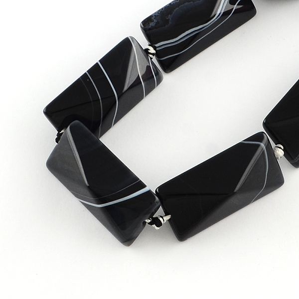 

PandaHall Rectangle Natural Black Agate Beads Strands, Dyed, 40x20~21x20mm, Hole: 3mm, about 9pcs/strand, 15.5 inch Black Agate Rectangle