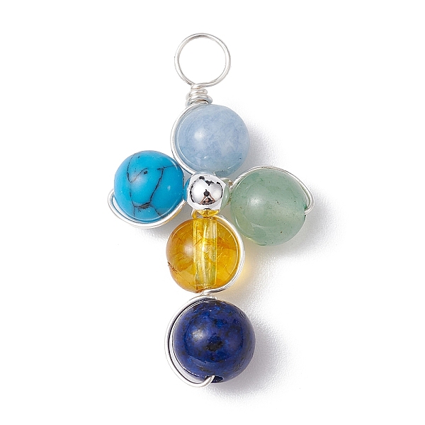 

PandaHall Natural & Synthetic Mixed Gemstone Pendants, Eco-Friendly Silver Color Plated Copper Wire Wrapped Cross Charms, Mixed Dyed and...
