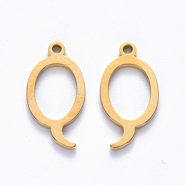 

PandaHall Vacuum Plating 201 Stainless Steel Charms, Laser Cut, Golden, Letter.Q, 14.5x8x1mm, Hole: 1mm 201 Stainless Steel Letter Q