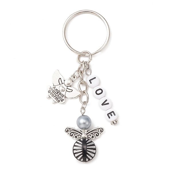 Tibetan Style Alloy & Acrylic Angel Pendant Keychain