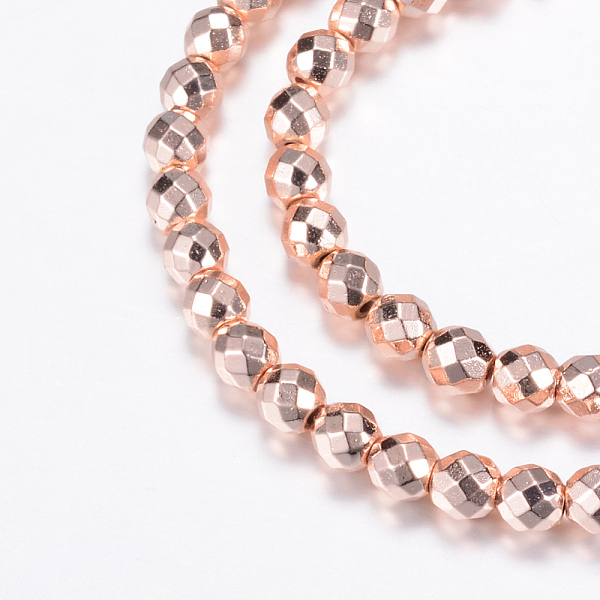 

PandaHall Electroplate Non-magnetic Synthetic Hematite Bead Strands, Round, Faceted, Rose Gold Plated, 8mm, Hole: 1mm, about 50pcs/strand...