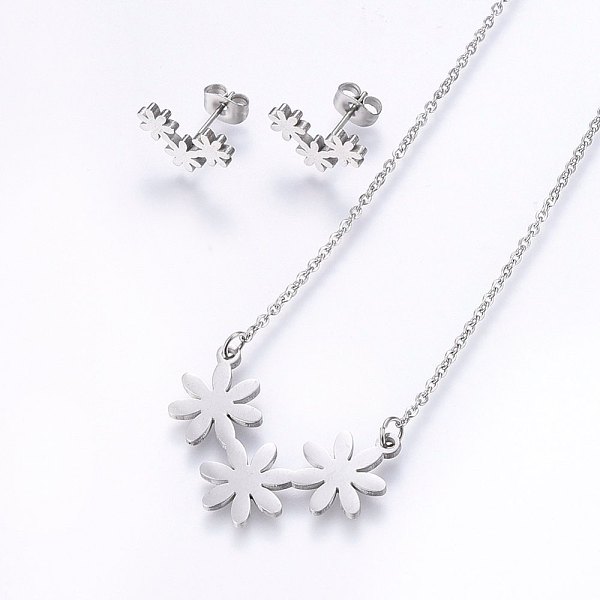 

PandaHall 304 Stainless Steel Jewelry Sets, Stud Earrings and Pendant Necklaces, Flower, Stainless Steel Color, Necklace: 18.9 inch(48cm)...