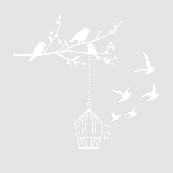 PandaHall SUPERDANT White Branches Wall Sticker White Birds with Cage Wall Decal Removable DIY Vinyl Mural Art Nursery Wall Sticker for Kids...