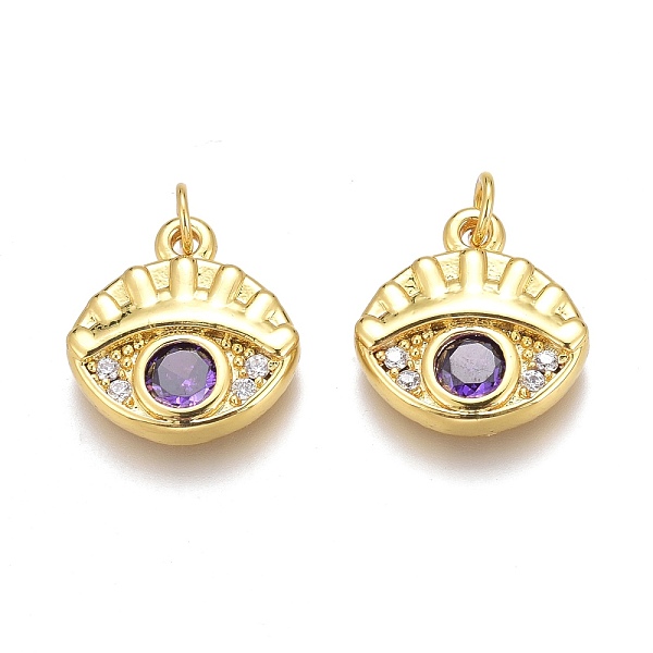 

PandaHall Brass Micro Pave Purple Cubic Zirconia Charms, Long-Lasting Plated, With Jump Rings, Eye, Real 18K Gold Plated, 13x12.5x3mm, Hole...