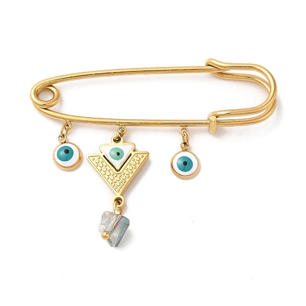

PandaHall Ion Plating(IP) 304 Stainless Steel Kilt Pin, Enamel & Glass Evil Eye Arrowhead Charm Brooch for Backpack Clothes, Golden...