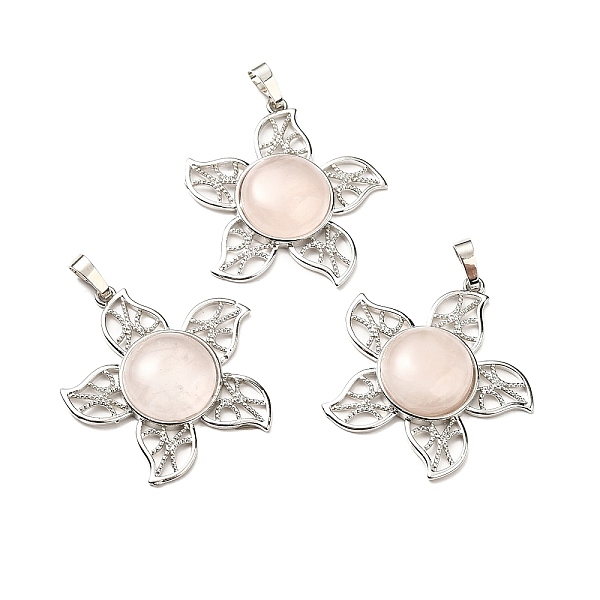 

PandaHall Natural Rose Quartz Pendants, Flower Charms, with Rack Plating Platinum Tone Brass Findings, Cadmium Free & Lead Free...