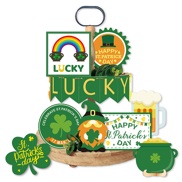 

PandaHall AHANDMAKER 15 Pieces St. Patrick's Day Tiered Tray Decor St Patricks Day Wood Party Decoration Gnome Gold Pot Lucky Sign Shamrock...