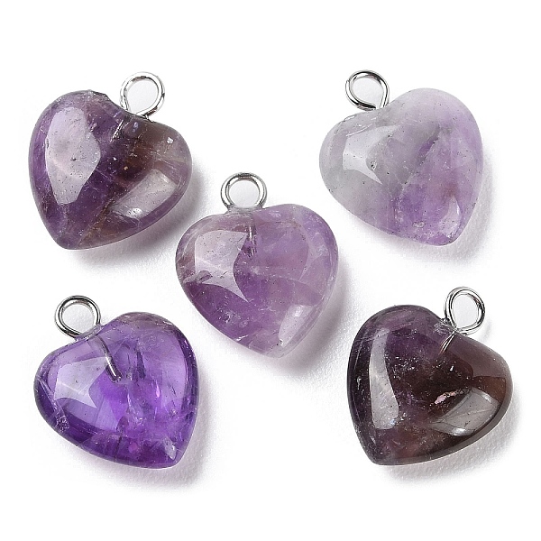 

PandaHall Natural Amethyst Pendants, Heart Charms with Platinum Plated Brass Loops, 14.8~15x12x4.1~4.6mm, Hole: 2mm Amethyst Heart