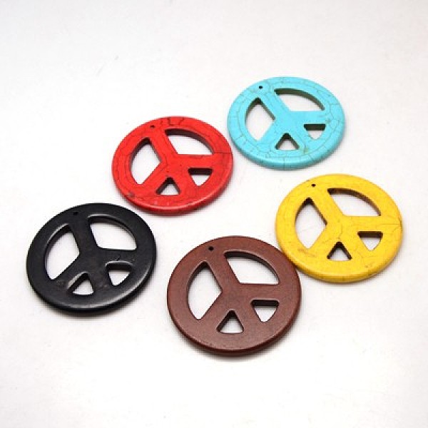 

PandaHall Synthetic Howlite Beads, Dyed & Heated, Peace Sign, Mixed Color, 55x5mm, Hole: 1mm, about 46pcs/1000g Magnesite Peace Sign..., Multicolor
