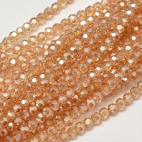 

PandaHall Faceted(32 Facets) Round Full Rainbow Plated Electroplate Glass Beads Strands, Sandy Brown, 4mm, Hole: 1mm, about 85pcs/strand...