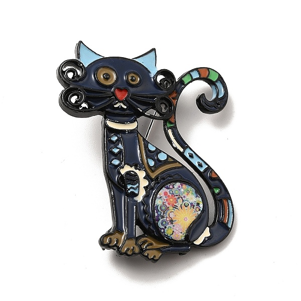 

PandaHall Alloy Enamel Brooches, Cadmium Free & Lead Free, Cat, Midnight Blue, 47x37.5x4mm, Pin: 0.8mm Alloy+Enamel