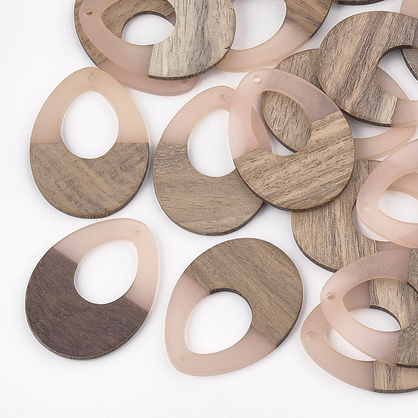 

PandaHall Resin & Walnut Wood Pendants, teardrop, Misty Rose, 37.5x28x3~3.5mm, Hole: 1.5mm Resin+Wood Teardrop Red