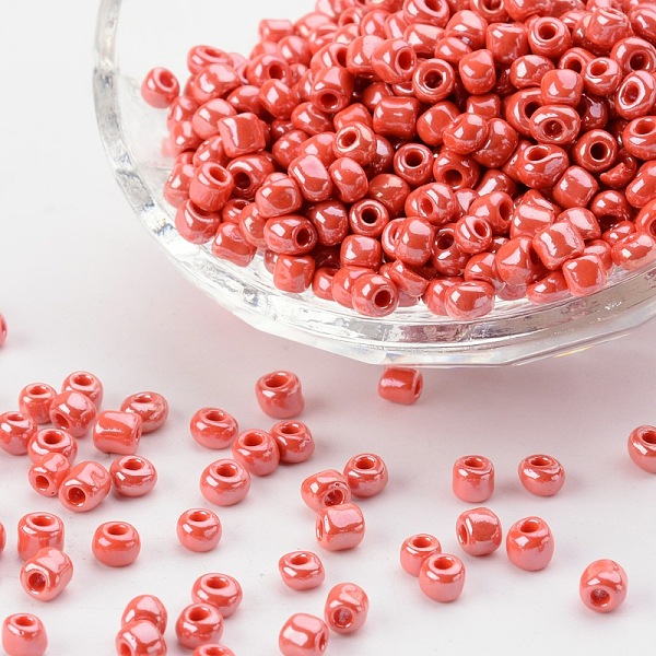 

PandaHall Glass Seed Beads, Opaque Colors Lustered, Round, Red, 4mm, Hole: 1.5mm, about 1000pcs/100g Glass Red