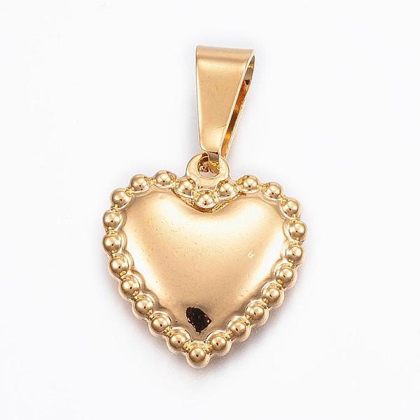 

PandaHall 304 Stainless Steel Pendants, Heart with Beaded, Golden, 19x18x3mm, Hole: 9x4.5mm 304 Stainless Steel Heart