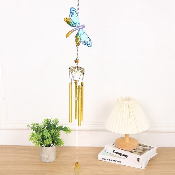 

PandaHall Iron Dragonfly Wind Chime Kit, with Aluminum Tube, with Glass, Gold, 810mm Iron Dragonfly Gold