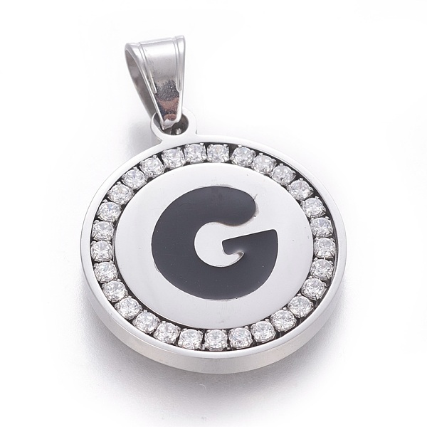 

PandaHall 304 Stainless Steel Enamel Pendants, with Cubic Zirconia, Flat Round with Letter, Stainless Steel Color, Clear, Letter.G...